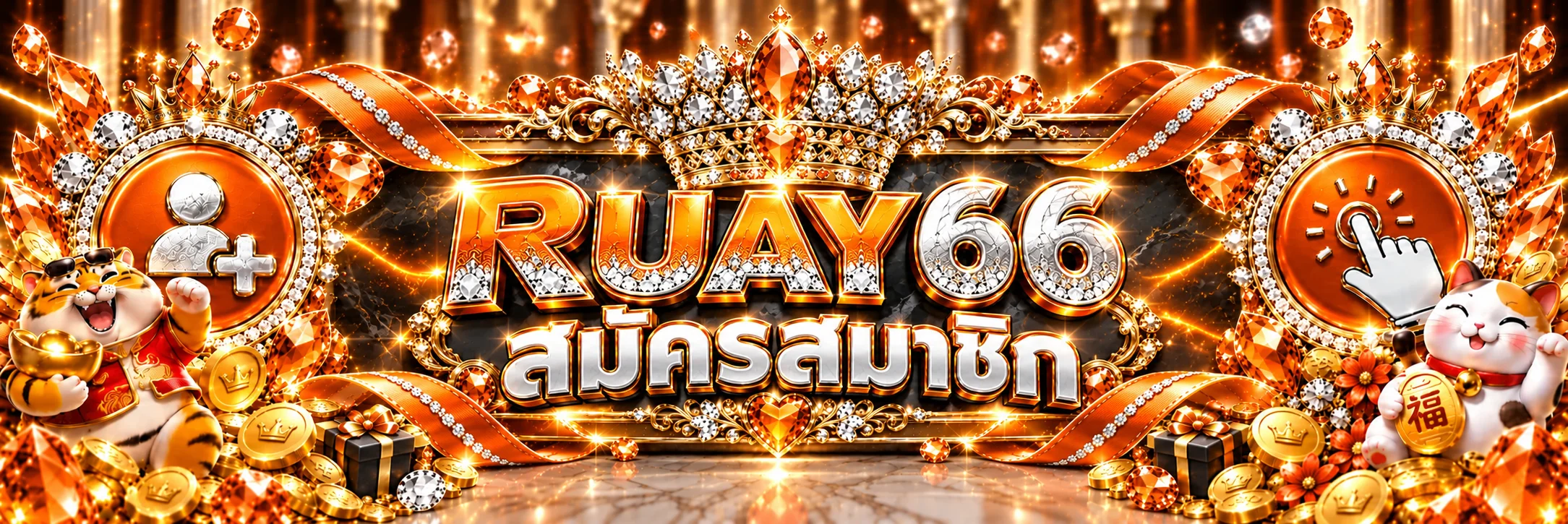 ทางเข้าสมัครสมาชิก RUAY66 พร้อมไอคอนผู้ใช้และปุ่มคลิก